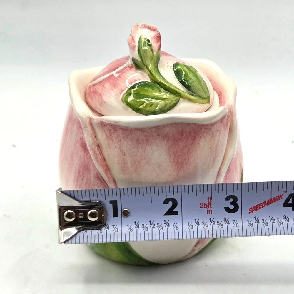 European Style Pink Rose Bud Shaped  Sugar Bowl with Lid Vintage